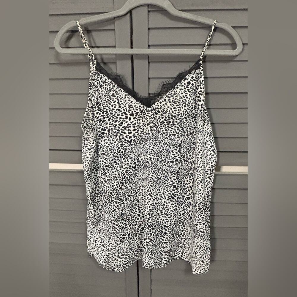 Rachel Zoe Camisole Black and White Animal Print with Black Lace Trim Size Med